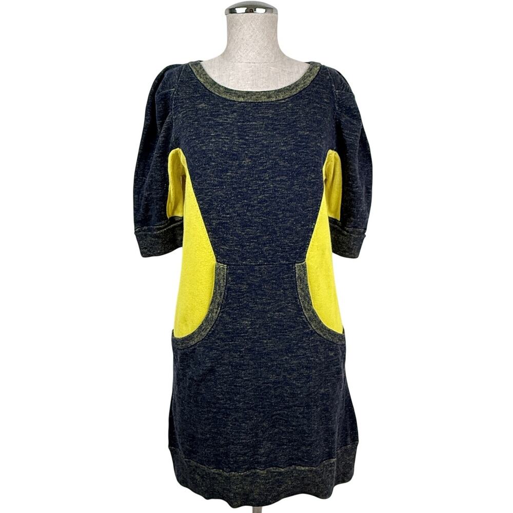 Marc by Marc Jacobs Knit Sweater Dress S Navy Chartreuse Pockets Y2K - Picture 4 of 8